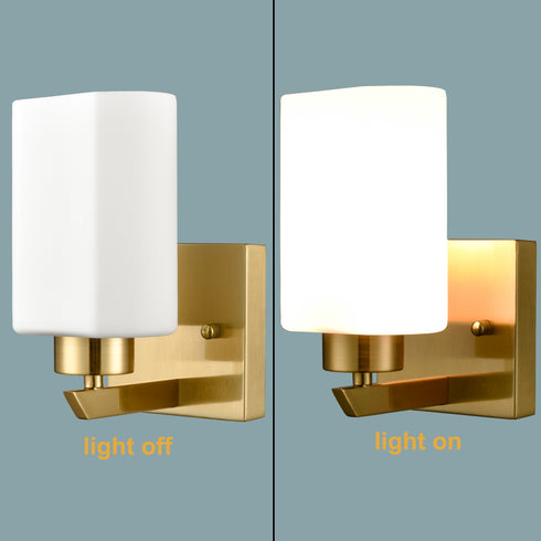 Modern Milky White Glass Gold Rounded rectangle Vanity Wall Sconces Fixtures Set of 2